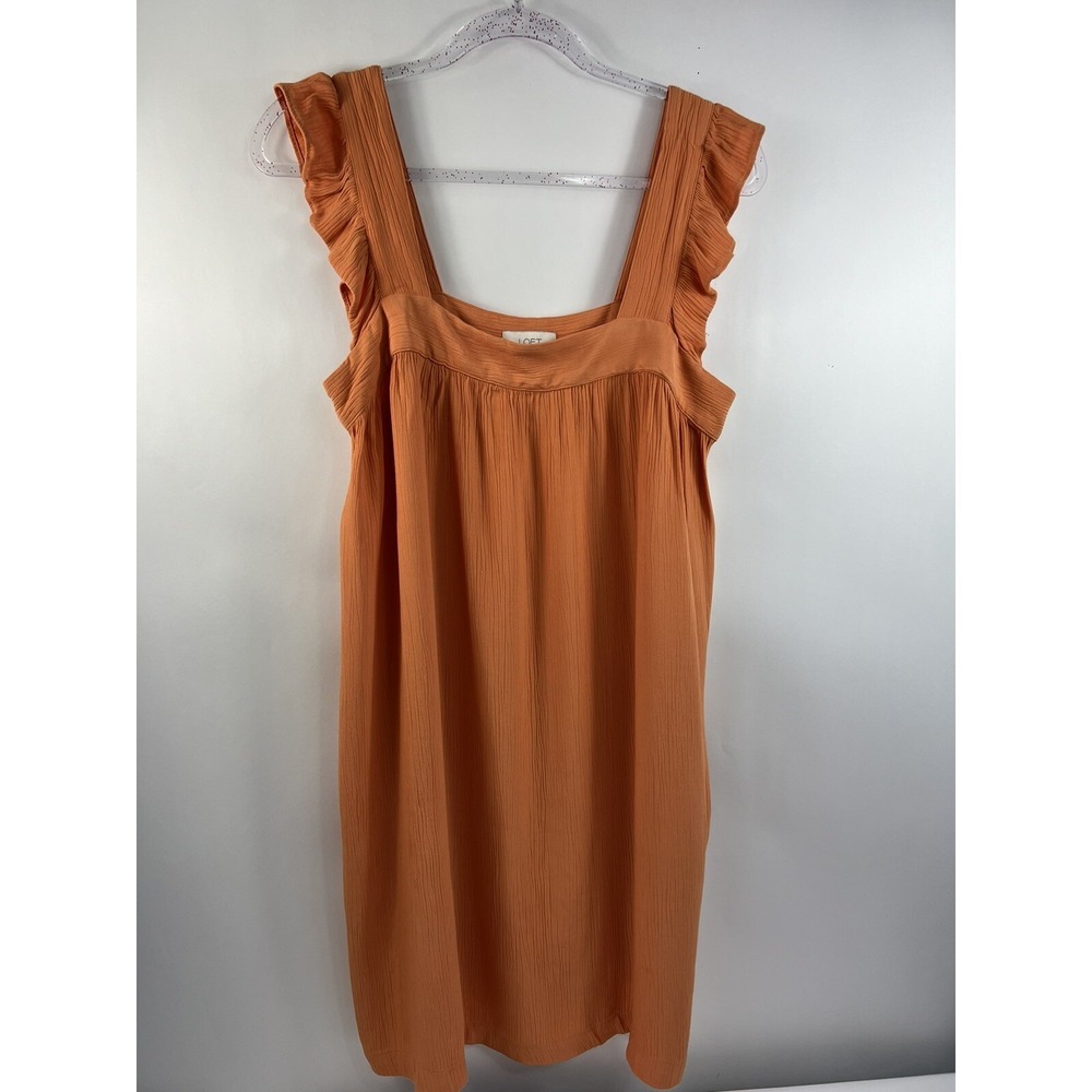 Loft Sundress Women's Sz M Orange Ruffled Straps Sleeveless Crinkled